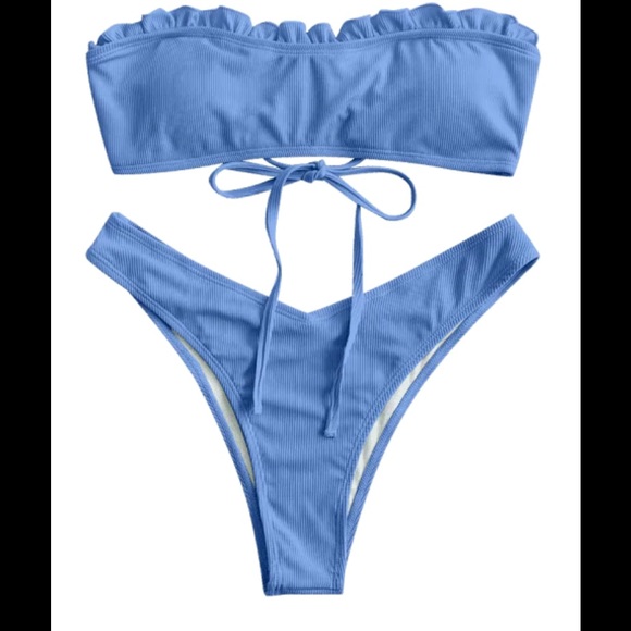 Zaful high cut frilled bandeau ribbed bikini set - Picture 5 of 5